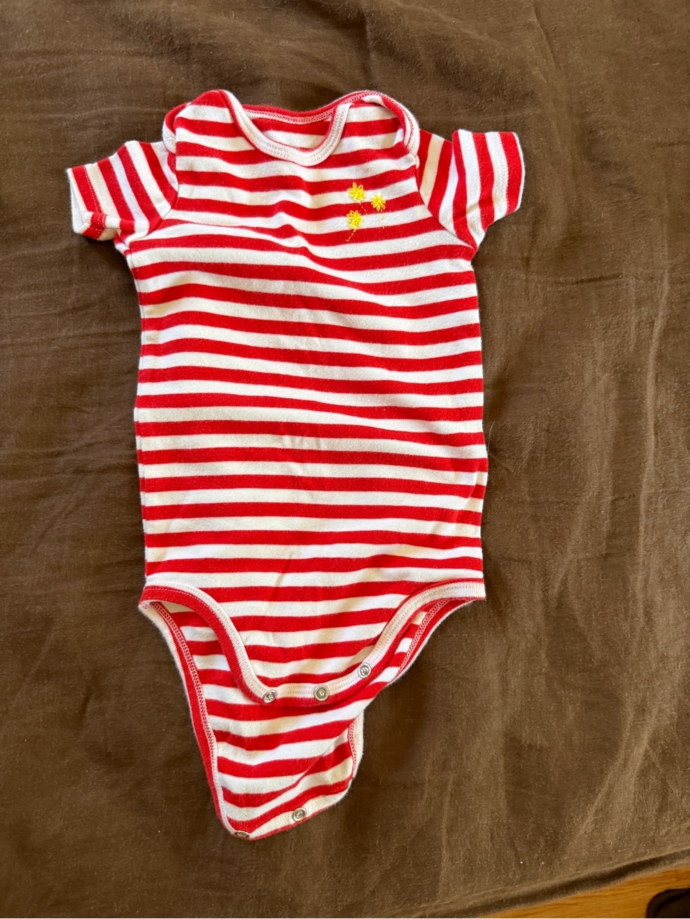 Red & White Striped Baby Bodysuit with Yellow Star Accent